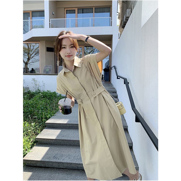Đầm Sơ Mi Cổ polo Ôm Eo Thời Trang Mùa Hè Cho Nữ