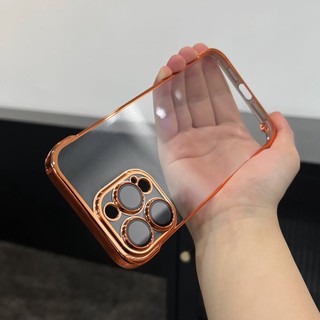 Ốp Điện Thoại Trong Suốt Mạ Viền Siêu Mỏng Bảo Vệ Ống Kính Máy Ảnh Cho iphone15 14 13 12 promax 15 pro max