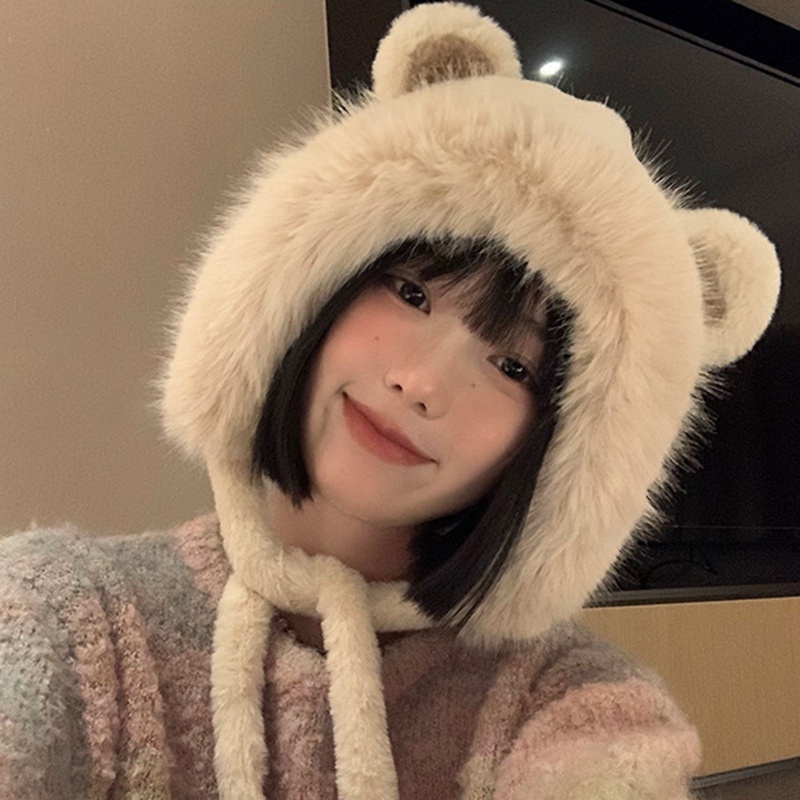 Mũ Len Tai Mèo Trùm Đầu Vải Bông Mềm Mại Bảo Vệ Tai Chống Lạnh Mùa Đông Cho Nữ