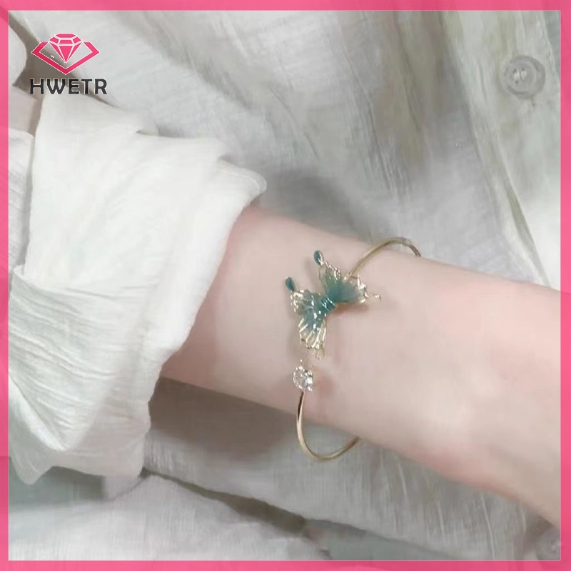 Vòng Tay Hở Hình Bướm Màu Xanh Lá Phong Cách Trung Hoa Cổ Điển Thời Trang Cho Nữ Mới