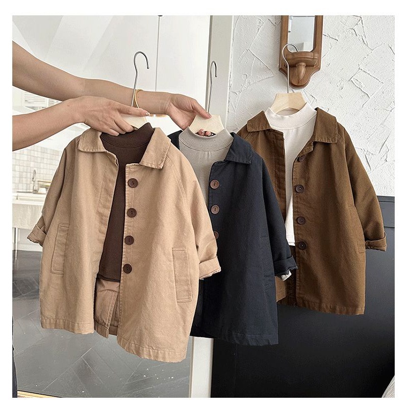 Áo Khoác Dài Trung Bình Phong Cách Hàn Quốc Thời Trang Mùa Thu Cho Bé Trai