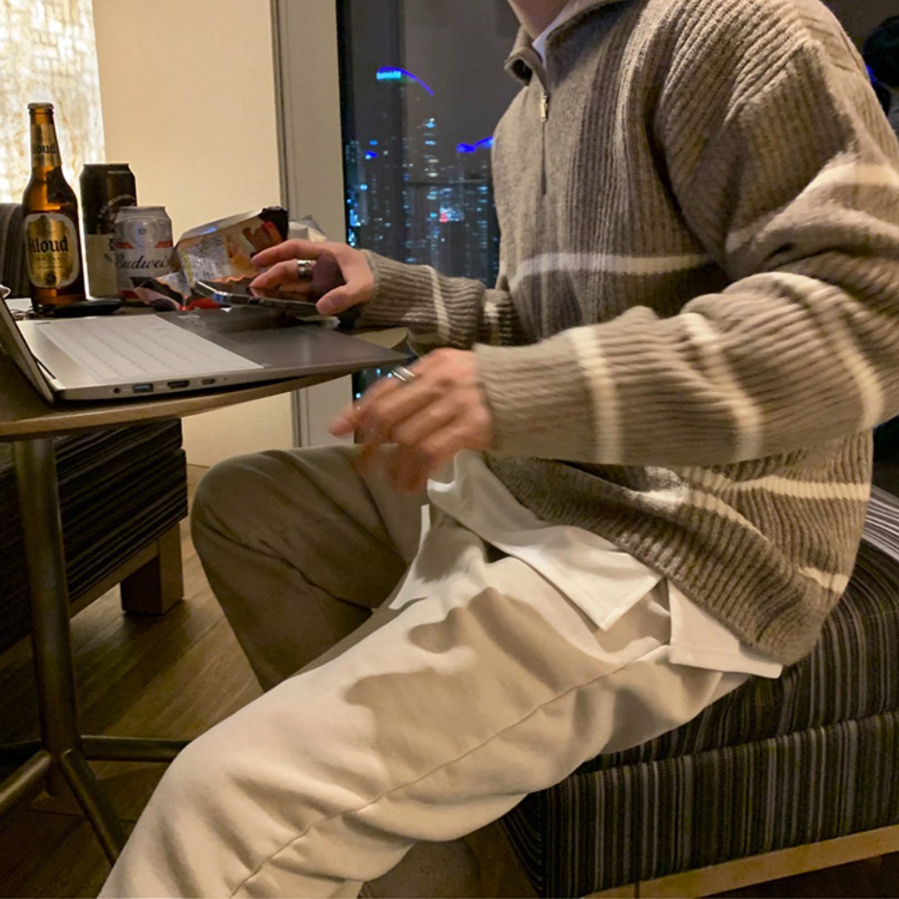 Áo Len Tay Dài Họa Tiết Kẻ Sọc Thời Trang Hàn Quốc Cho Nam