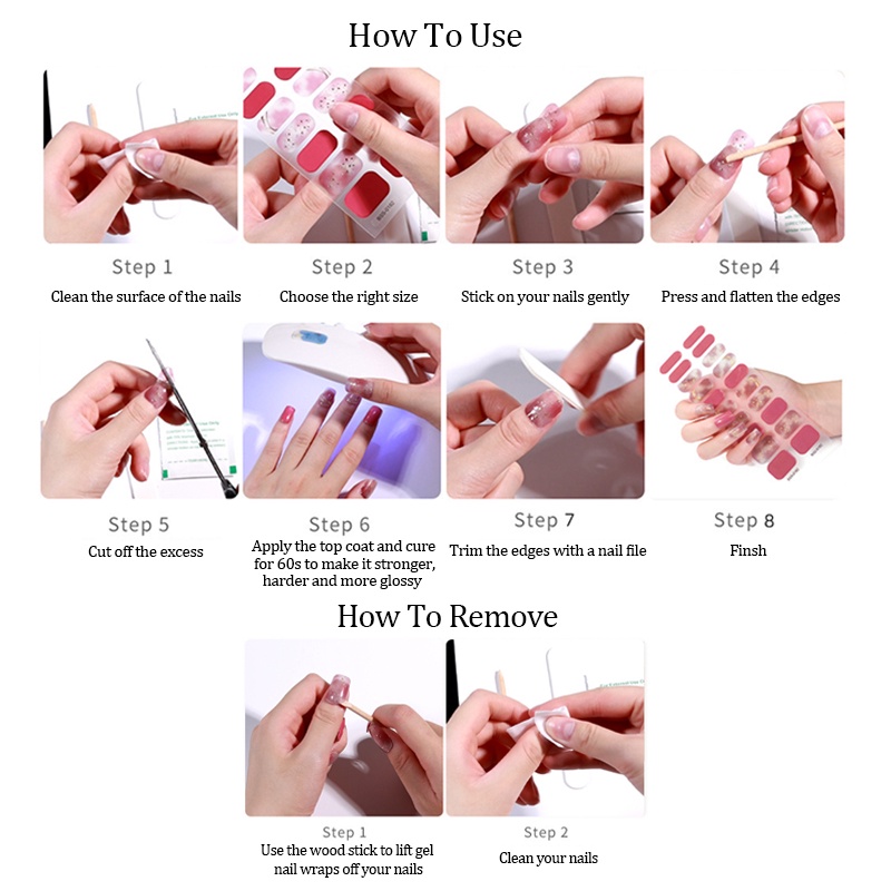 Set 16 Miếng Dán Móng Tay Nhãn Dán Gel Bán Chữa Màu Sắc Đơn Giản Cần đèn uv