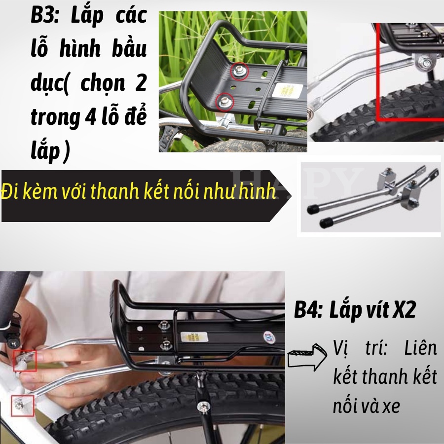 Gác baga gắn sau xe đạp thể thao chất liệu hợp kim nhôm dành cho xe phanh đĩa 24, 26, 28