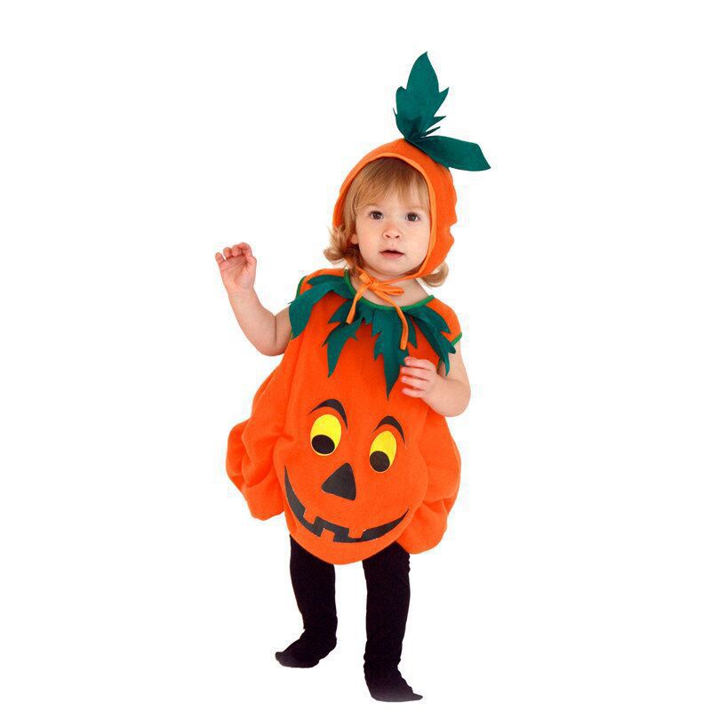 Set Đồ Hóa Trang halloween Hình Bí Ngô Bằng Vải Bông Màu Cam unisex Cho Bé