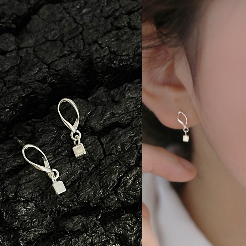 Bông Tai Mạ Bạc 925 Hình Khối Lập Phương