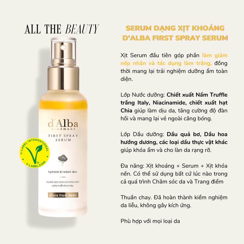 Serum dạng xịt khoáng d'Alba căng bóng da thuần chay