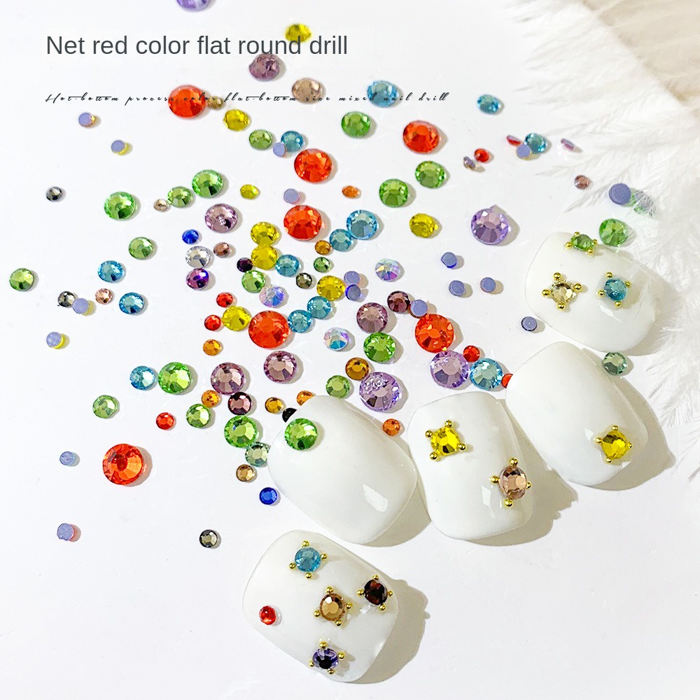 ♕ Nail Art Trang sức kim cương nước nhiều màu sắc Hỗn hợp màu Đáy phẳng Kính tròn Khoan ba chiều Trang trí móng tay Dụng cụ làm móng tay cho cửa hàng làm móng 1.6g NỘI THẤT