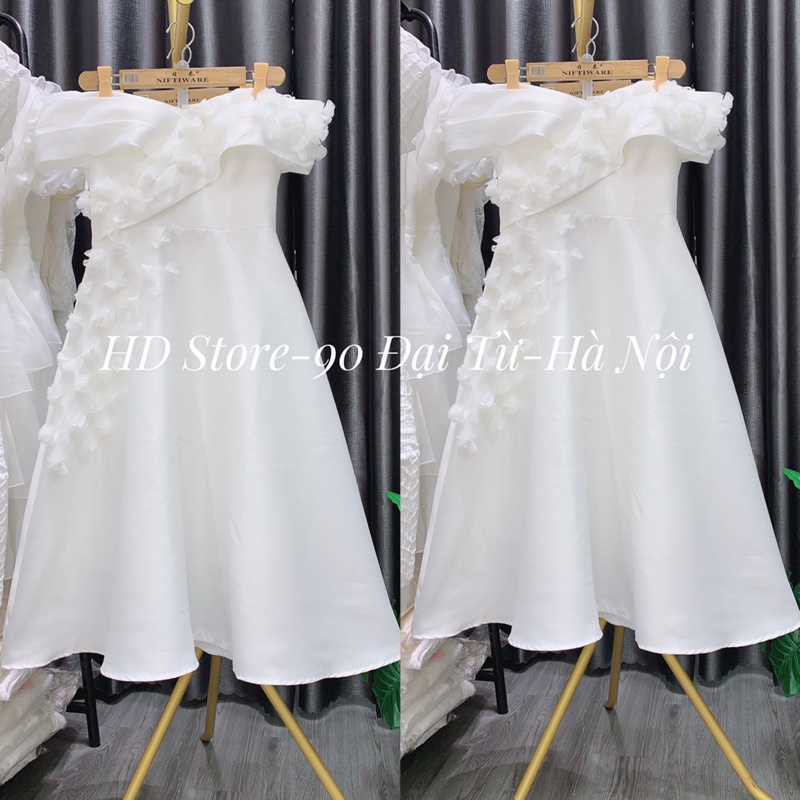 ❤️ V248 VÁY TRẮNG TRỄ VAI DỰ TIỆC, đầm đính hoa cô dâu đi bàn miiu