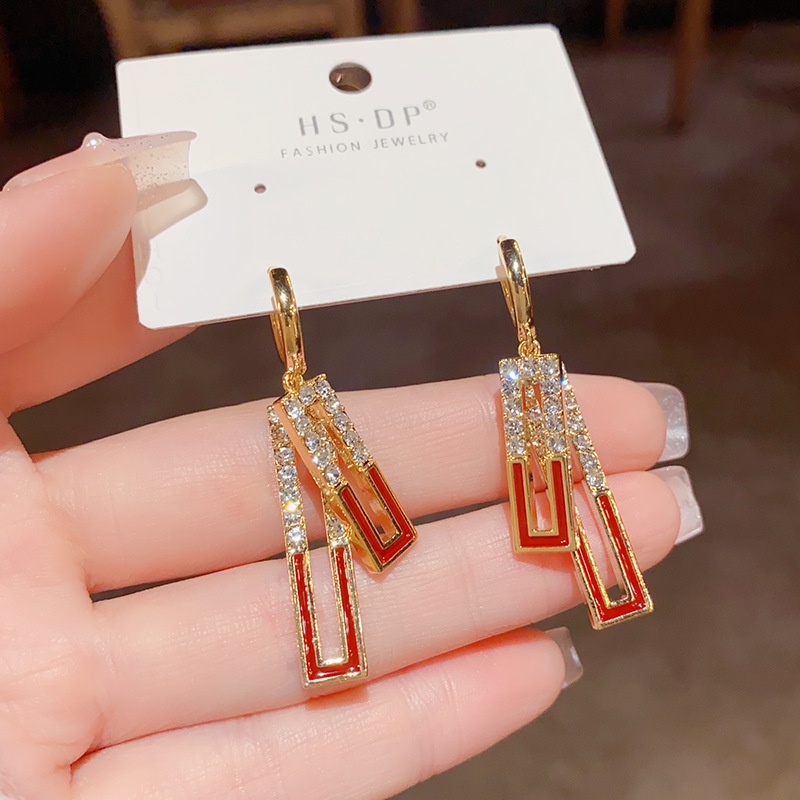 Khuyên Tai Hình Học Đính Đá zircon Dầu Cao Cấp Thiết Kế Hình Học Đơn Giản Thời Trang Hàn Quốc Sang Trọng Bán Sỉ