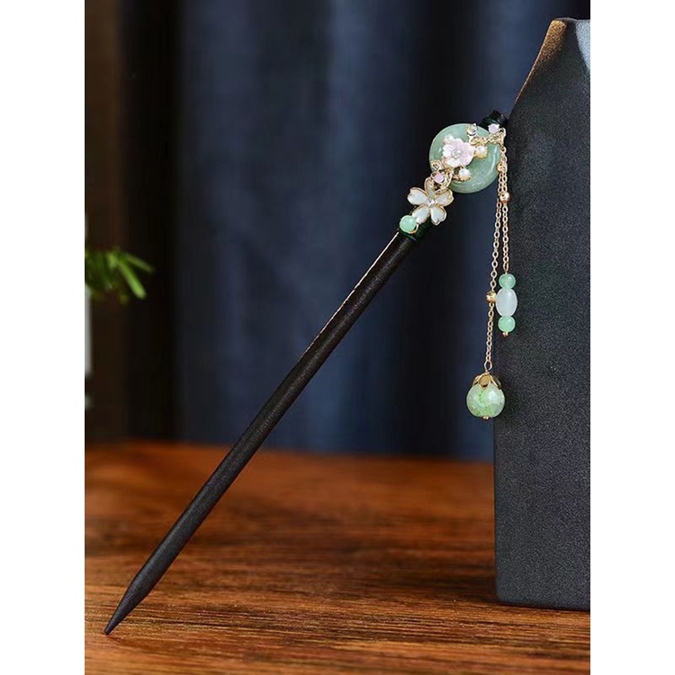 Trâm Cài Tóc Bằng Gỗ Đính Hoa Tua Rua Phong Cách vintage Thanh Lịch Cho Nữ