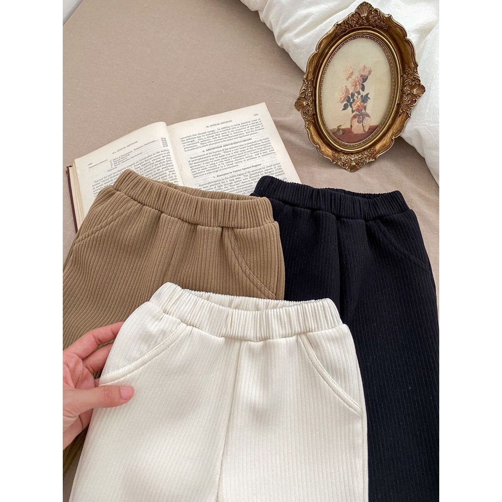 Quần Nhung Ống Loe Co Giãn Họa Tiết Kẻ Sọc Màu Trơn Hợp Thời Trang Thu Đông Cho Bé Gái ya9n