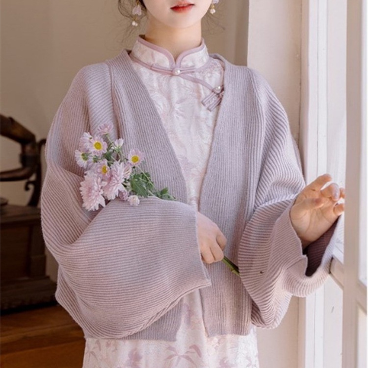 Áo Khoác cardigan Dệt Kim Thiết Kế Cổ Chữ v Phong Cách Trung Hoa