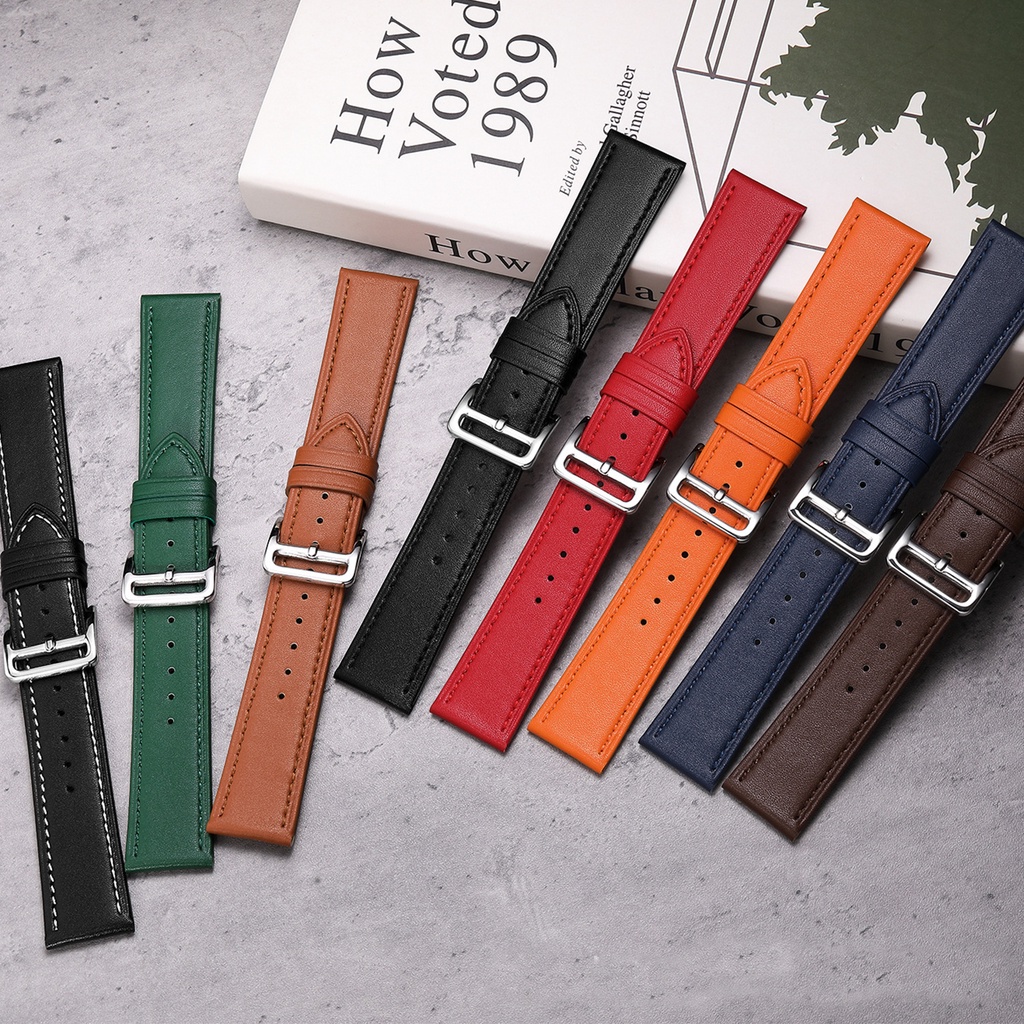 Dây Đeo Tay Thay Thế 20mm 22mm Bằng Da Phối Khóa Inox Mềm Nhiều Màu Cho Đồng Hồ Thông Minh