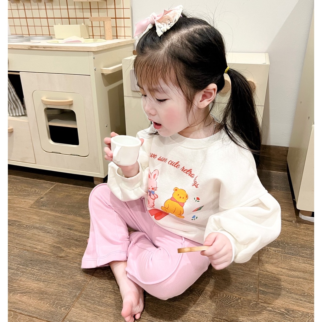 ✨MALINHKID✨BN060-Bộ nỉ quần loe hồng SOME CUTE trẻ em VNXK