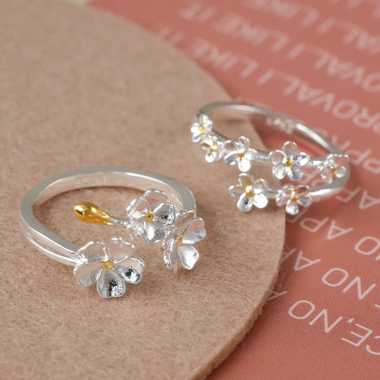 Thời Trang Nhẫn Hở Mạ Bạc Hình Bông Hoa Phong Cách Hàn Quốc Dành Cho Nữ