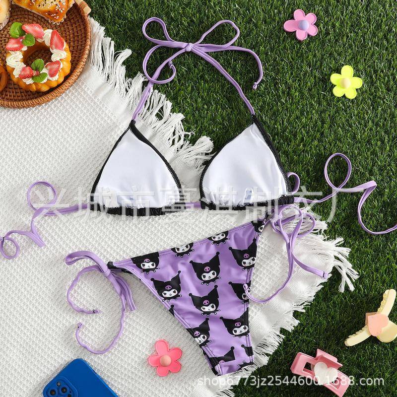 Kuromi Bộ bikini Màu Tím Phong Cách Thời Trang Kỳ Nghỉ 2023 Dành Cho Nữ