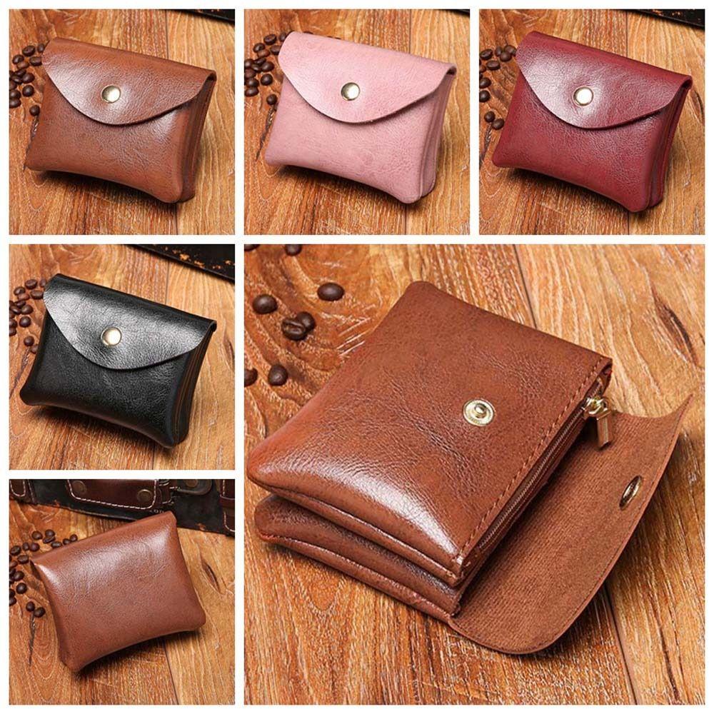 Harriett Ví Ngắn Bằng Da pu Hai Lớp Màu Trơn Chống Thấm Nước Có Khóa Kéo Thời Trang Phong Cách Hàn Quốc Cho Nam / Nữ