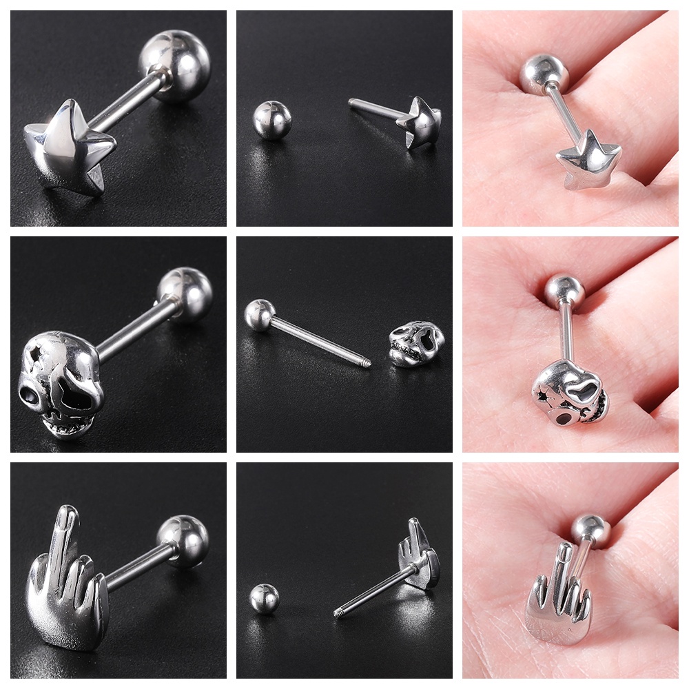 1 Nhẫn Lưỡi Hình Đầu Lâu Bằng Thép Không Gỉ 14g