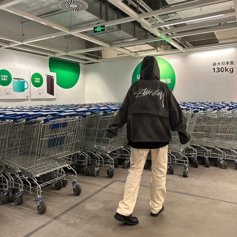 CDLH stussy heavy hooded classic trendy letter printed zipper coat couple jacket autumn men's jacket