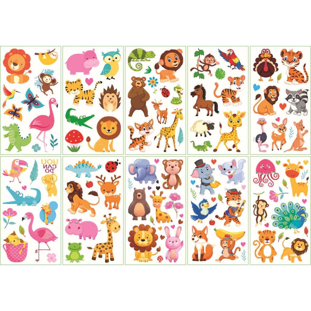 10 Miếng Hình Xăm Tạm Thời Sáng Bóng Màu Sắc Cho Bé Trai Bé Gái Với Hình Ảnh Kỳ lân, Phi hành gia, Động vật Chống Nước