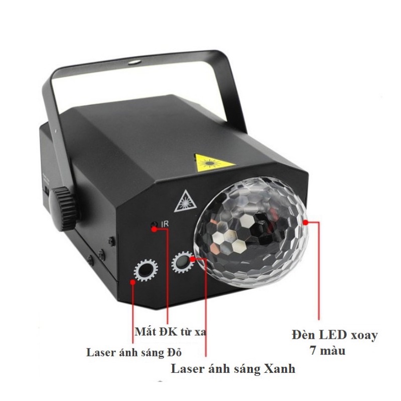 Đèn Laser LED Xoay 7 Màu Cảm Biến Nháy Theo Nhạc, Trang Trí Vũ Trường, Phòng Karaoke, Đèn Phòng Bay