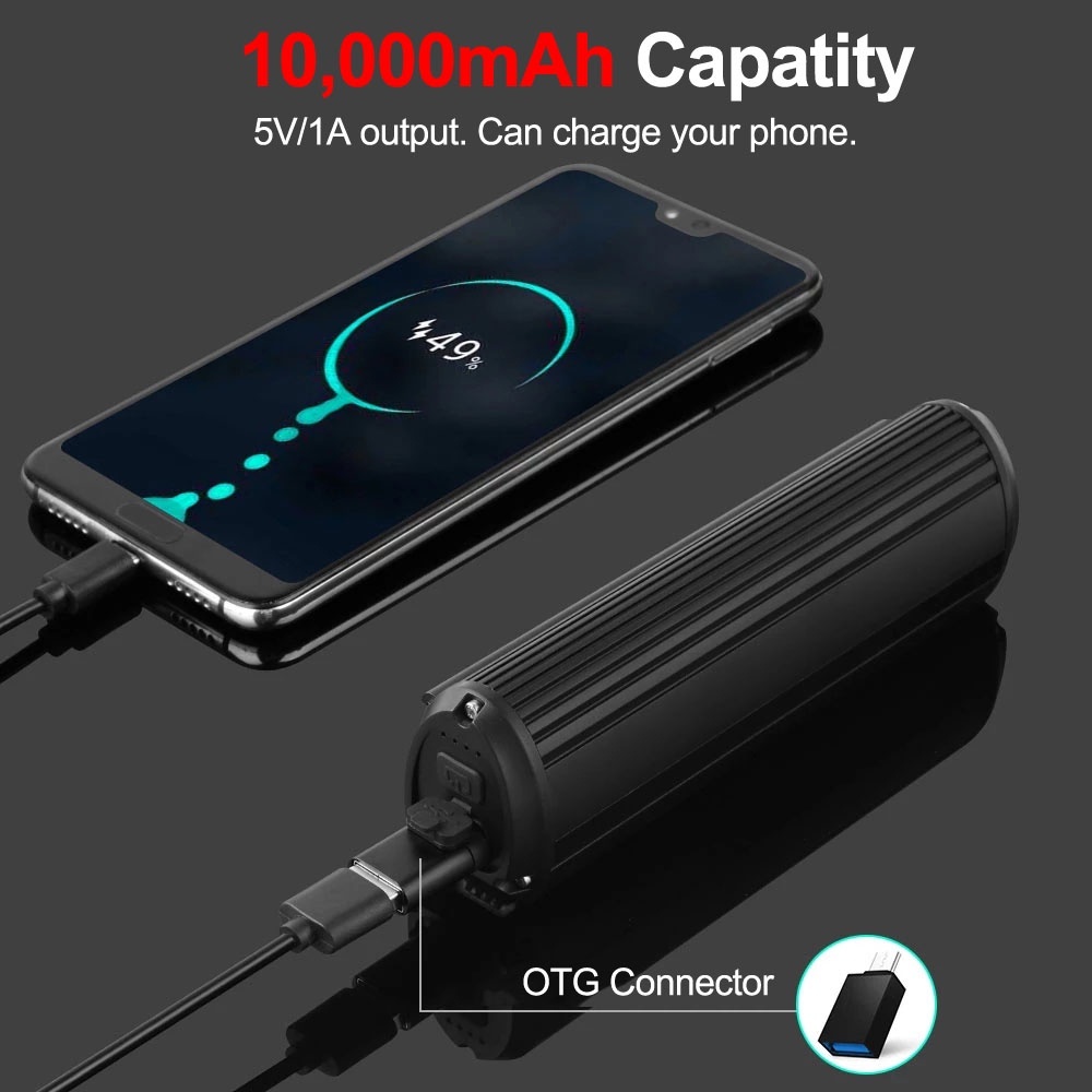 Đèn Pha led 10000mah 6000 lumens type-c Chống Thấm Nước ipx6 Gắn Đuôi Xe Đạp