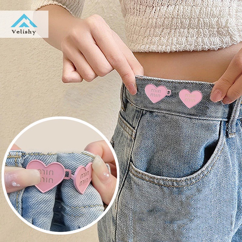 Velishy Set 2 Nút Thắt Lưng Quần jean Thay Thế Hình Trái Tim Có Thể Điều Chỉnh