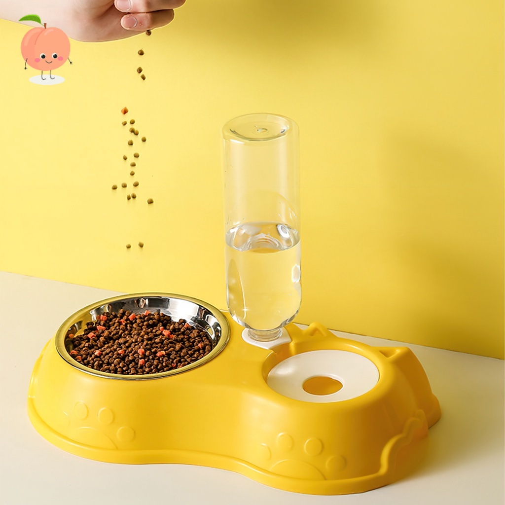 Bát ăn đôi inox kèm bình nước cho chó mèo PEACH