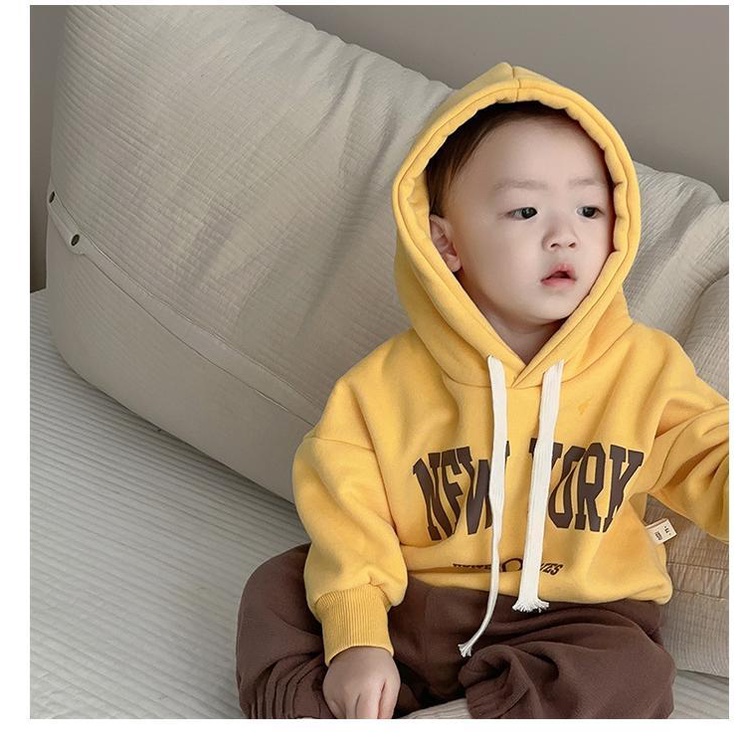 Bộ Áo Hoodie + Quần Dài Bằng Lông Cừu Thời Trang Mùa Đông Hàn Quốc Cho Bé Trai
