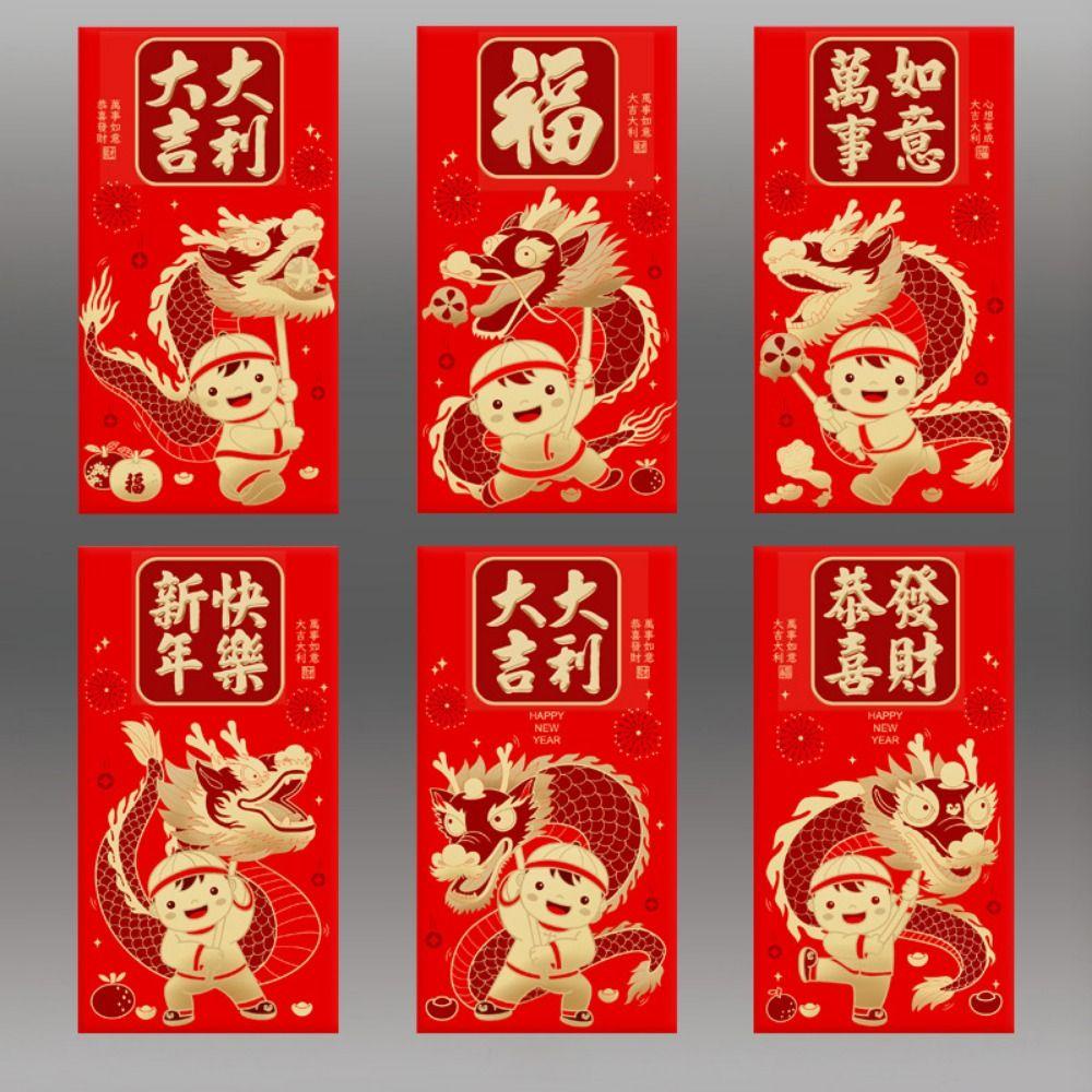Isita Set 6 Bao Lì Xì Đỏ Họa Tiết Rồng Trung Hoa May Mắn Cho Tiệc Cưới