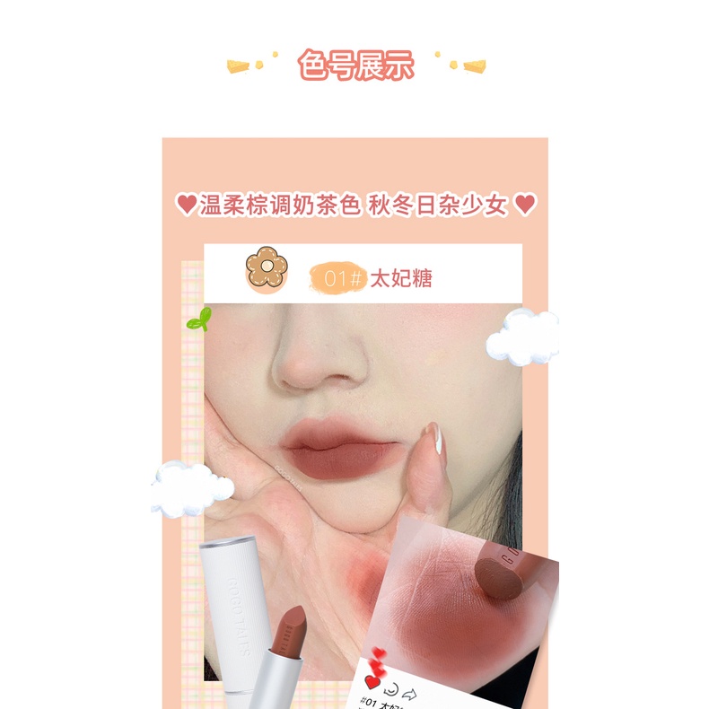 Gogotales Son Môi Nhung Kẻ Sọc Mềm Mại Thời Trang Thu Đông vintage Cho Học Sinh