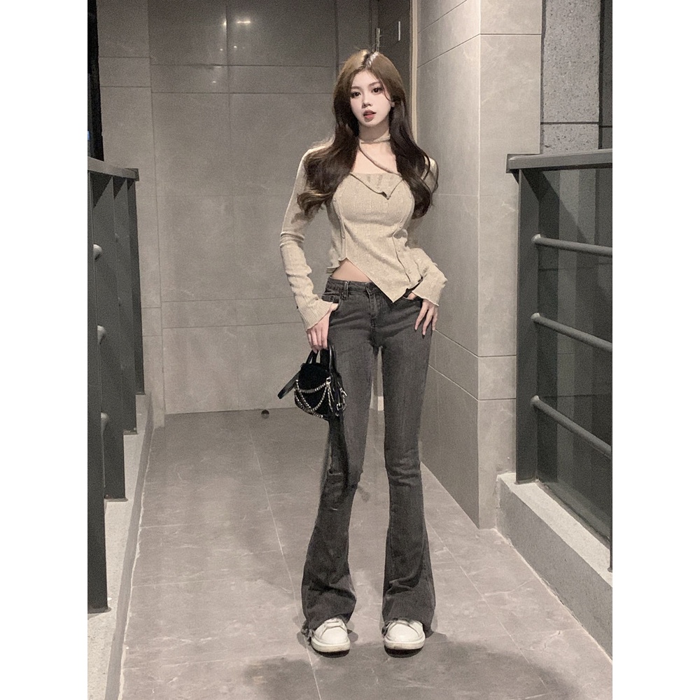 Áo Thun Tay Dài Cổ Vuông Giả Hai Lớp Dáng Ôm Thời Trang Thu Đông Cho Nữ