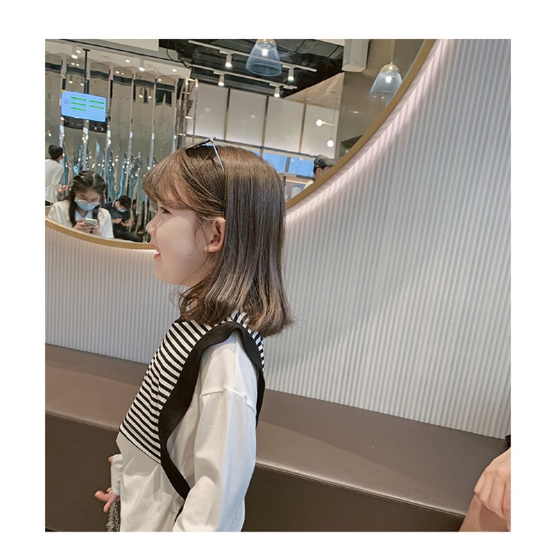 Áo Thun Dài Tay Giả Hai Lớp Họa Tiết Kẻ Sọc Thời Trang Xu Hướng Mới Cho Bé Gái