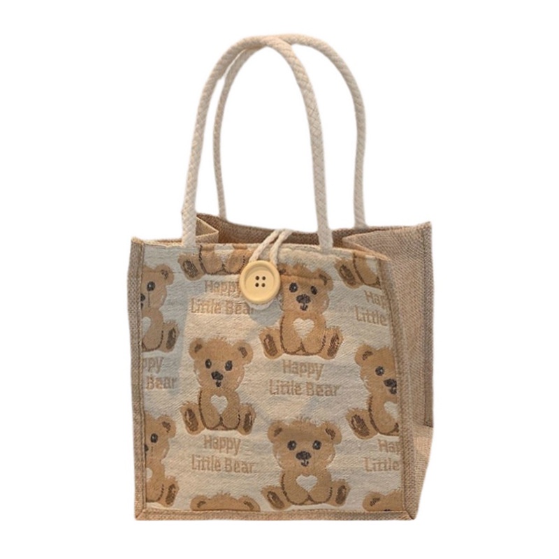 Túi Vải Lanh Đựng Hộp Cơm Trưa In Hình Gấu Thời Trang Dành Cho Nữ