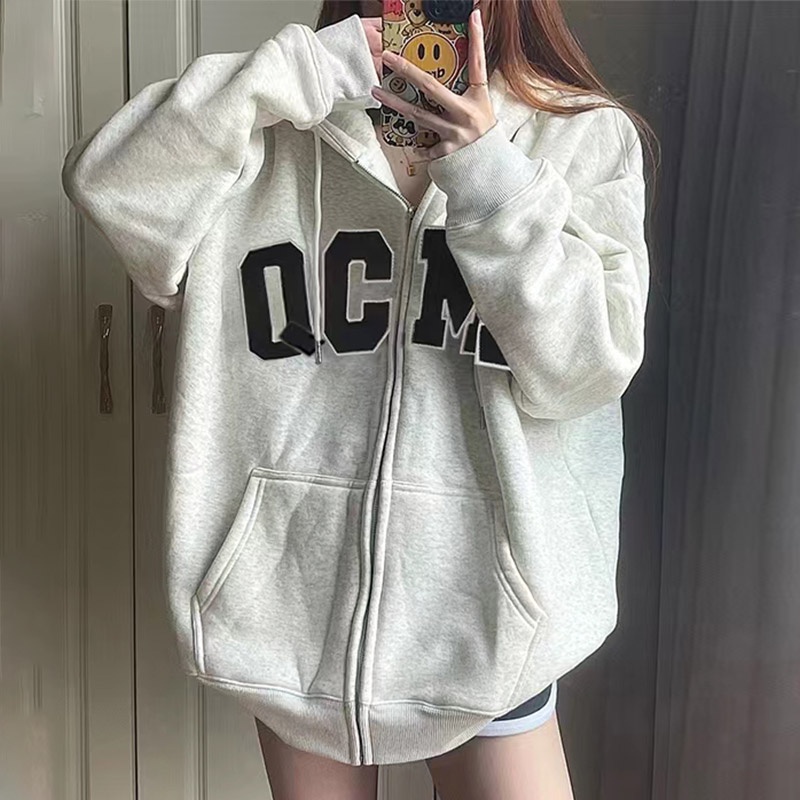 Pinxiang Áo Khoác Hoodie Nỉ oversize Phong Cách retro Mỹ Đẹp Mắt Dành Cho Cặp Đôi