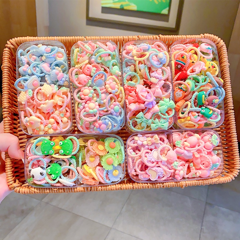 Bộ 30 Dây Cột Tóc Cao Su Nhiều Màu Sắc Dễ Thương Cho Bé Gái