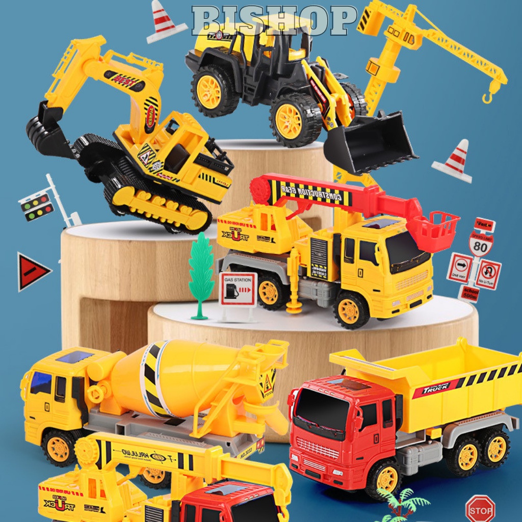 Xả hàng Đồ chơi ô tô mô hình set 6 xe tải công trình xây dựng cỡ lớn cho bé tặng kèm xe