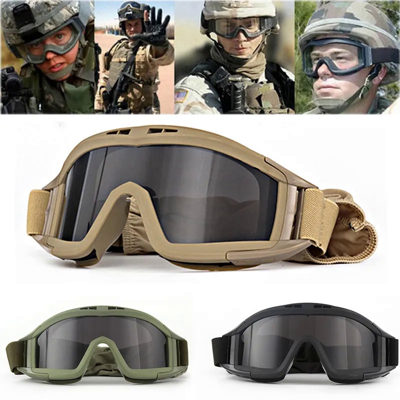 Kính bảo vệ Airsoft Tactical Goggles 3 ống kính chống gió chống bụi bắn súng đua xe máy leo núi CS a