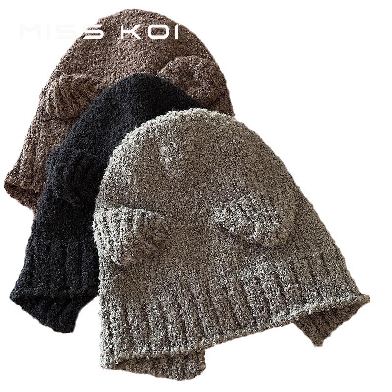 Misskoi  Mũ Len Giữ Ấm Bảo Vệ Tai Phong Cách Mới Mùa Thu Đông Dễ Phối Đồ Màu Xám K