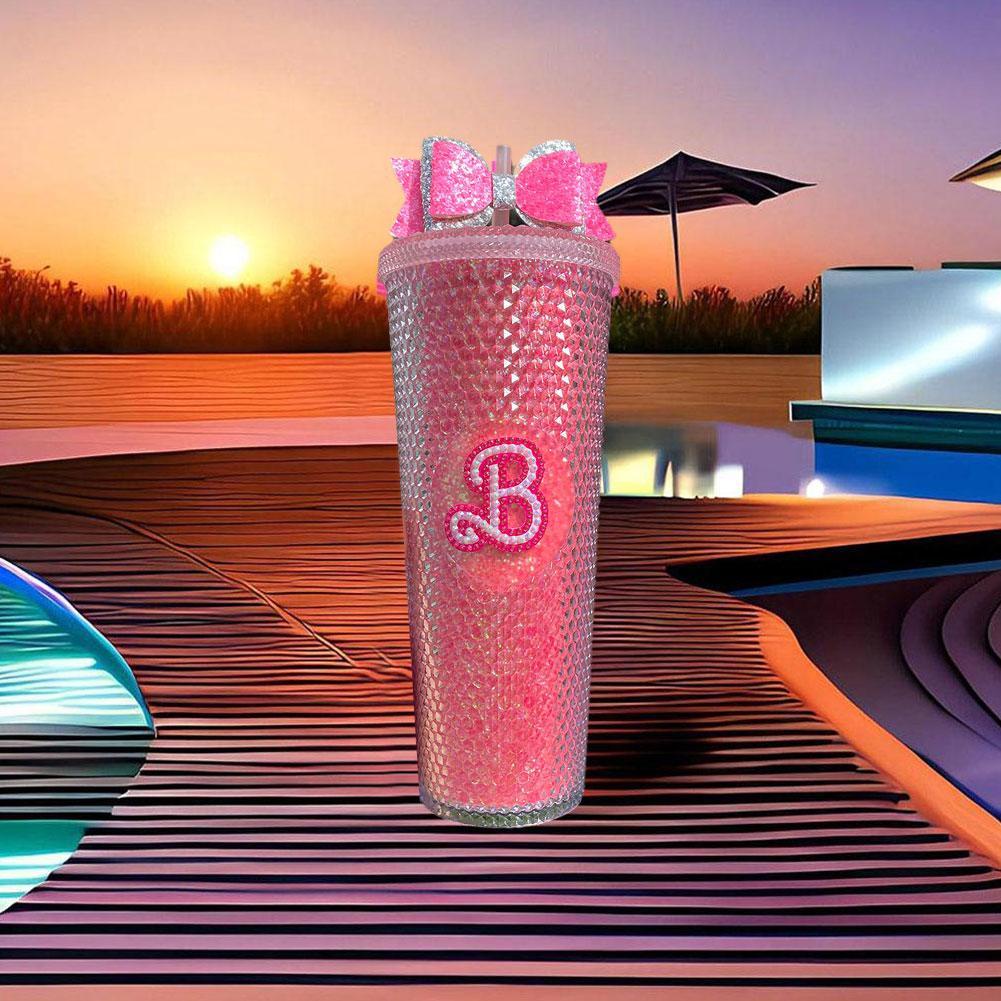 Cốc Uống Nước Kiểu Công Chúa barbie Màu Hồng Đính Kim Cương Giả k0c2