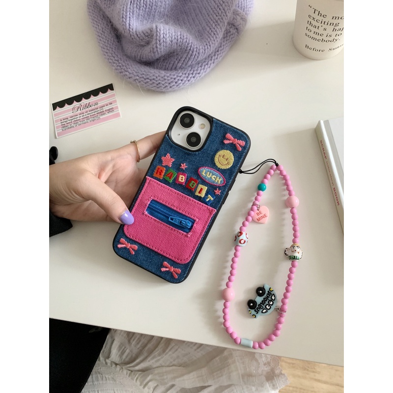 Thẻ Ốp Điện Thoại Da denim Có Dây Kéo Cho iphone 11 12 13 14 15 12pro 13pro 14pro 15pro 12promax 13promax 14promax 15promax 13