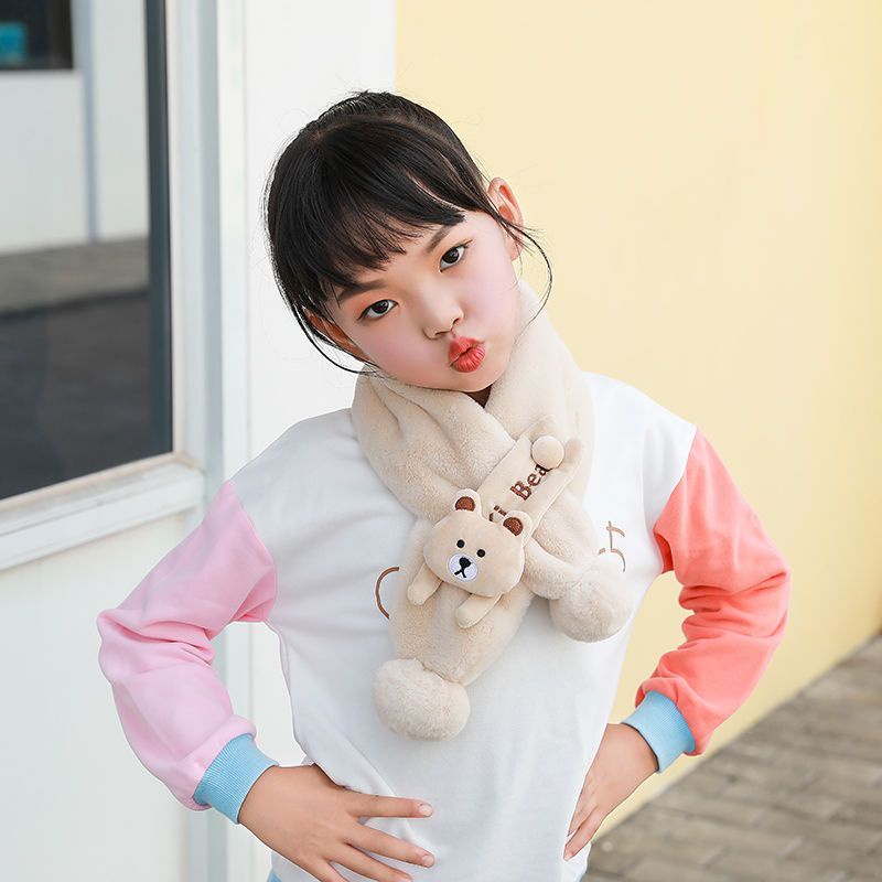 Khăn Choàng Lông Thỏ Giữ Ấm Mùa Đông Kiểu Hoạt Hình Hàn Quốc Dễ Thương Cho Bé