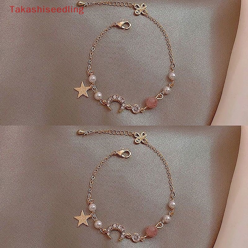 Vòng Tay Chuỗi Hạt Ngọc Trai Mặt Hình Ngôi Sao / Mặt Trăng Dễ Thương Phong Cách Hàn Quốc Thời Trang Cho Nữ