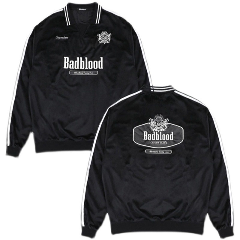 Áo Sweater Thể Thao Tròng Đầu Dáng Rộng Màu Trơn Thêu Chữ badblood Đường Phố Hàn Quốc Kẻ Sọc Màu Trơn Kiểu Mỹ