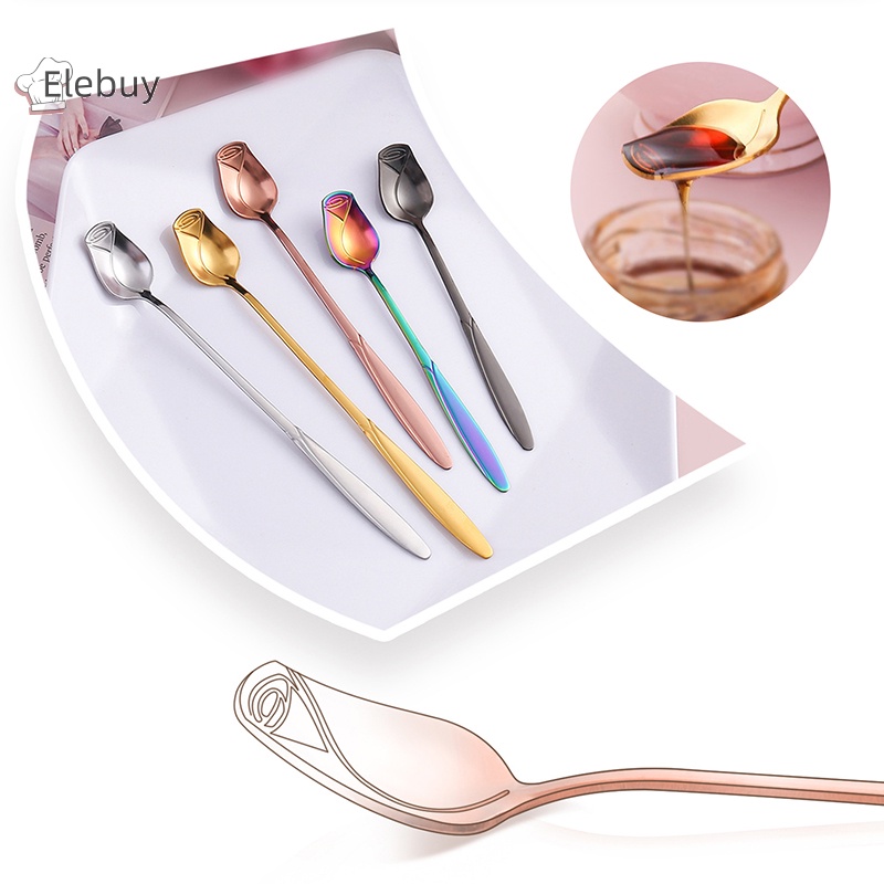 Muỗng Cà Phê Bằng Thép Không Gỉ Hình Hoa Hồng Dễ Thương