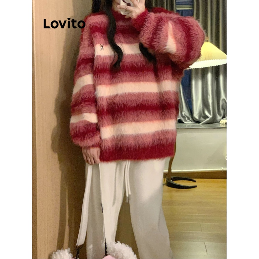 Áo len Lovito ghép nối màu sắc phong cách thường ngày cho nữ LNA31005 (Đỏ)