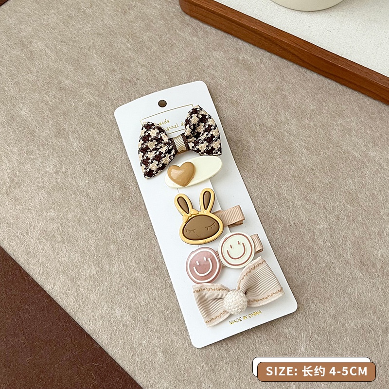 Set 5 Kẹp Tóc Nơ Màu Cà Phê Dễ Thương Dành Cho Bé Gái 2676