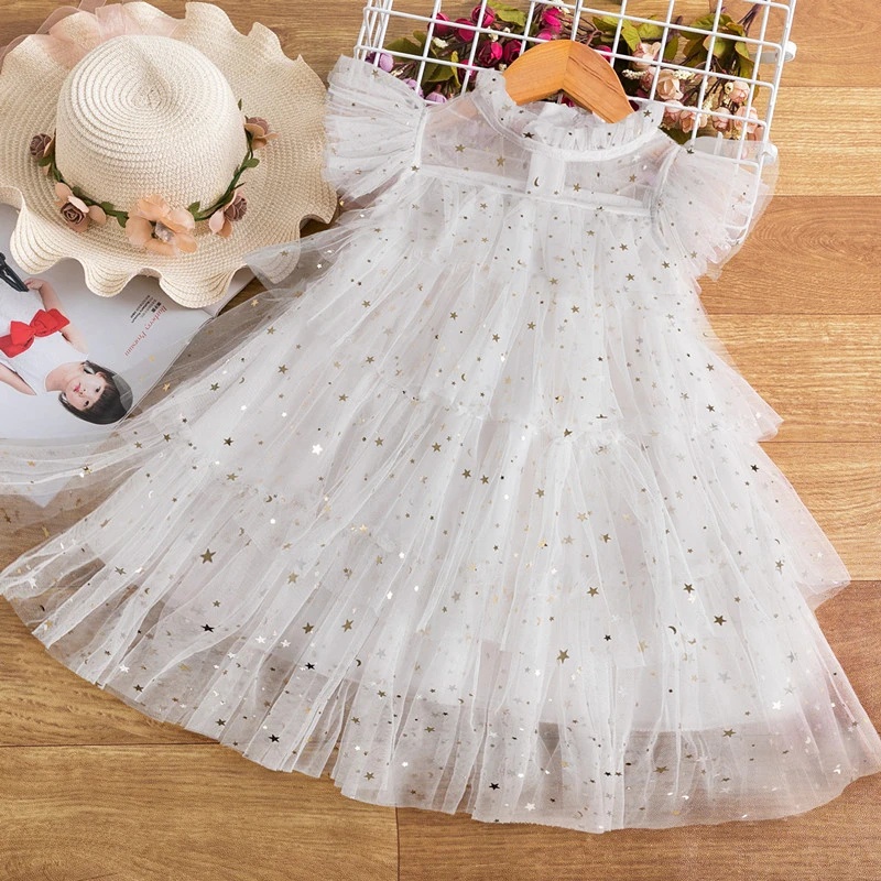 Đầm Công Chúa Vải Tuyn Màu Đỏ Cho Bé Gái 3-8 Tuổi