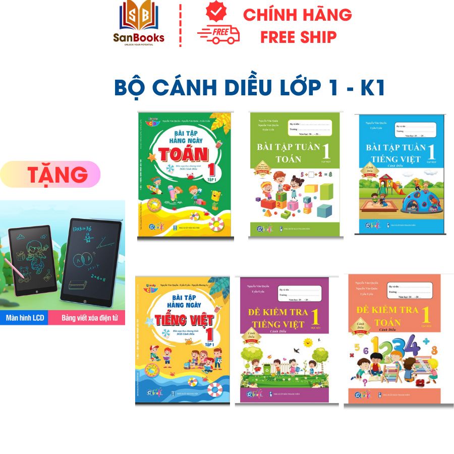 Sách - Combo Bài tập hàng ngày, Bài tập tuần, Đề kiểm tra môn Toán và Tiếng việt Lớp 1 - Kì 1 - cánh diều (6 quyển)